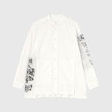 Textured Embroidered Band Collar Shirt「楽譜(No.2)」 White