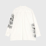 Textured Embroidered Band Collar Shirt「楽譜(No.2)」 White