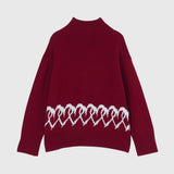 【HEART】 Bicolor Knit Pullover Bordeaux