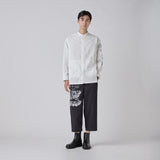 Textured Embroidered Band Collar Shirt「楽譜(No.2)」 White