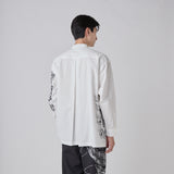 Textured Embroidered Band Collar Shirt「楽譜(No.2)」 White