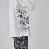 Textured Embroidered Band Collar Shirt「楽譜(No.2)」 White