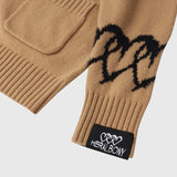 【HEART】 Bicolor Knit Cardigan Beige