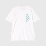 【HEART】Logo T-Shirt Vertical Triple Heart White