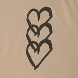 【HEART】Logo T-Shirt Vertical Triple Heart Beige