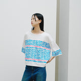 ¥【予約商品|8月末〜9月上旬お届け】アートボーダーチュニックTシャツ「blue brush - mm2025」marina