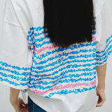 ¥【予約商品|8月末〜9月上旬お届け】アートボーダーチュニックTシャツ「blue brush - mm2025」marina