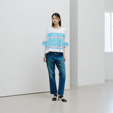 ¥【予約商品|8月末〜9月上旬お届け】アートボーダーチュニックTシャツ「blue brush - mm2025」marina