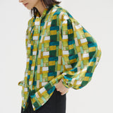 ¥【予約商品|9月下旬お届け】サテンボウタイブラウス「緑の風景」Kaoru Iga