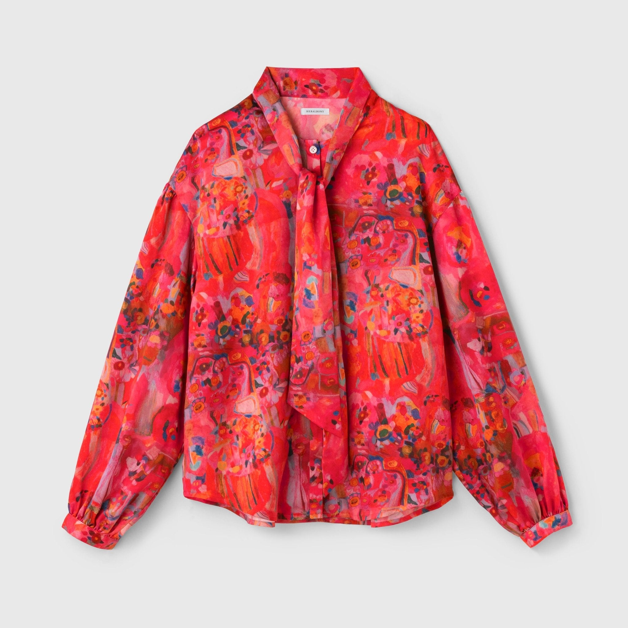 ¥【予約商品|9月下旬お届け】サテンボウタイブラウス「りんごのブーケ」Yuh Mitani