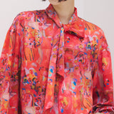 ¥【予約商品|9月下旬お届け】サテンボウタイブラウス「りんごのブーケ」Yuh Mitani