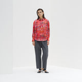 ¥【予約商品|9月下旬お届け】サテンシャツブラウス「りんごのブーケ」Yuh Mitani