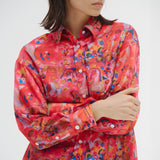 ¥【予約商品|9月下旬お届け】サテンシャツブラウス「りんごのブーケ」Yuh Mitani