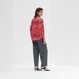 ¥【予約商品|9月下旬お届け】サテンシャツブラウス「りんごのブーケ」Yuh Mitani