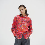 ¥【予約商品|9月下旬お届け】サテンシャツブラウス「りんごのブーケ」Yuh Mitani