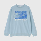 ¥Art Print Lightweight Knit「blue calligraphy1-mm2025」 Bluemarina