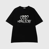 ¥【HEART】Logo T-Shirt Horizontal Triple Heart BlackHERALBONY