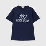 ¥【HEART】Logo T-Shirt Horizontal Triple Heart NavyHERALBONY