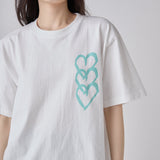 ¥【HEART】Logo T-Shirt Vertical Triple Heart WhiteHERALBONY