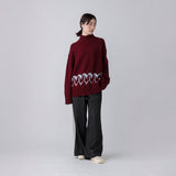 【HEART】 Bicolor Knit Pullover Bordeaux