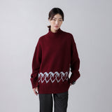 【HEART】 Bicolor Knit Pullover Bordeaux