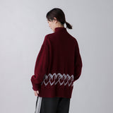 【HEART】 Bicolor Knit Pullover Bordeaux