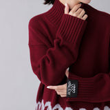 【HEART】 Bicolor Knit Pullover Bordeaux