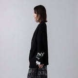 【HEART】 Bicolor Knit Cardigan Black