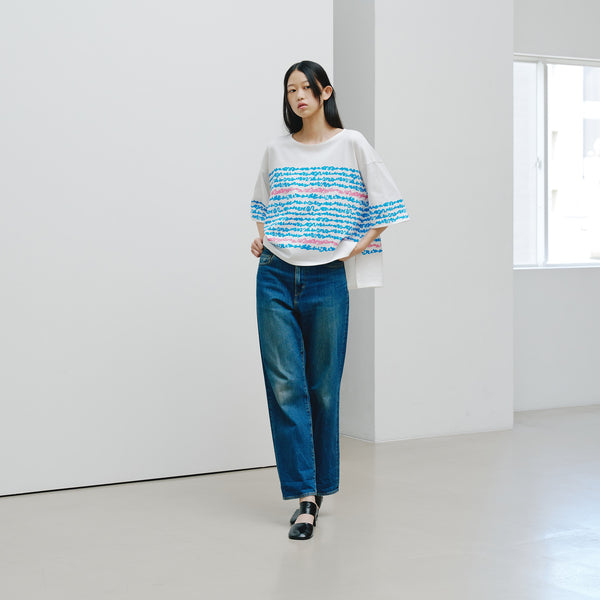 【予約商品｜8月末〜9月上旬お届け】アートボーダーチュニックTシャツ「blue brush-mm2025」