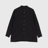 Textured Embroidered Band Collar Shirt「楽譜（No.2）」　Black
