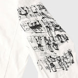 Textured Embroidered Band Collar Shirt「楽譜（No.2）」 White