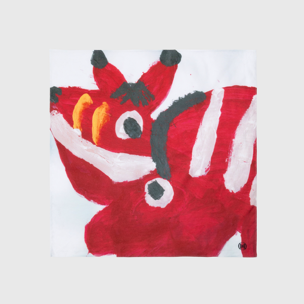 シルク混バンダナ「赤べこ」