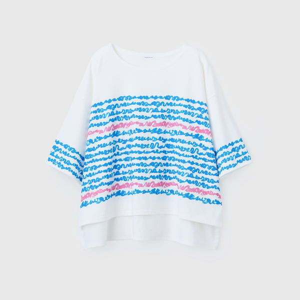 【予約商品｜8月末〜9月上旬お届け】アートボーダーチュニックTシャツ「blue brush-mm2025」