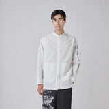 Textured Embroidered Band Collar Shirt「楽譜（No.2）」 White