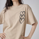 【HEART】Logo T-Shirt　Vertical Triple Heart　Beige