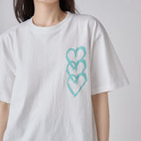 【HEART】Logo T-Shirt　Vertical Triple Heart　White