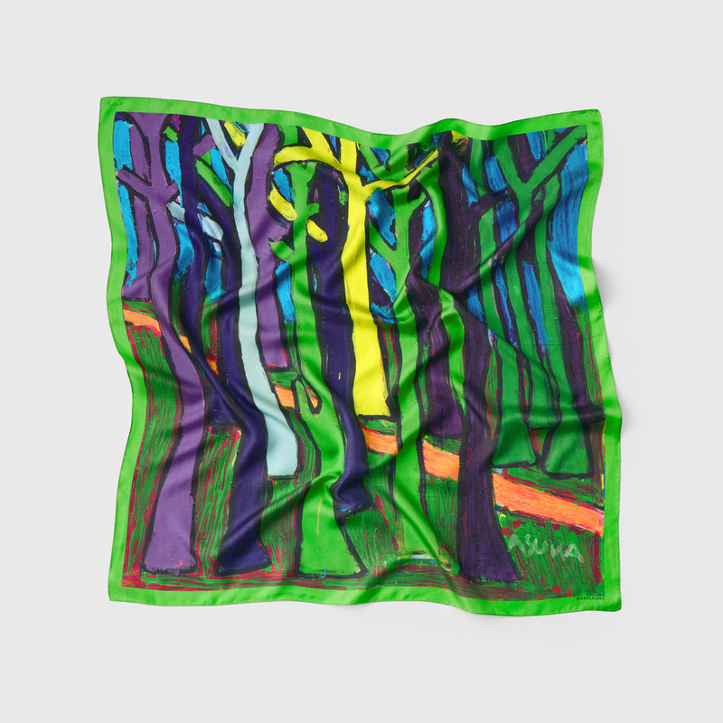 [Pre-order item | Delivery early to mid-November] Silk scarf "Forest Path - Blue Forest"
