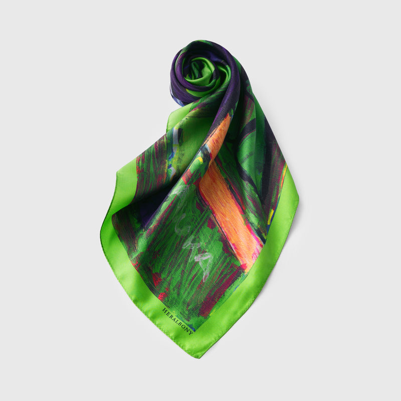 [Pre-order item | Delivery early to mid-November] Silk scarf "Forest Path - Blue Forest"