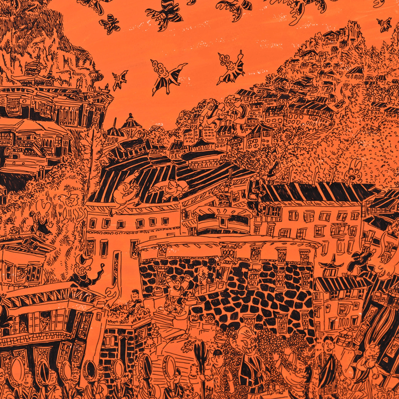 ￥「ブータンの町 」原画作品Shu Toriyama