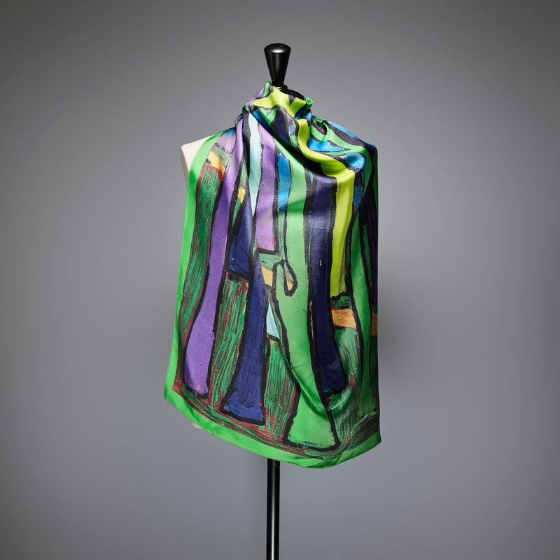 [Pre-order item | Delivery early to mid-November] Silk scarf "Forest Path - Blue Forest"