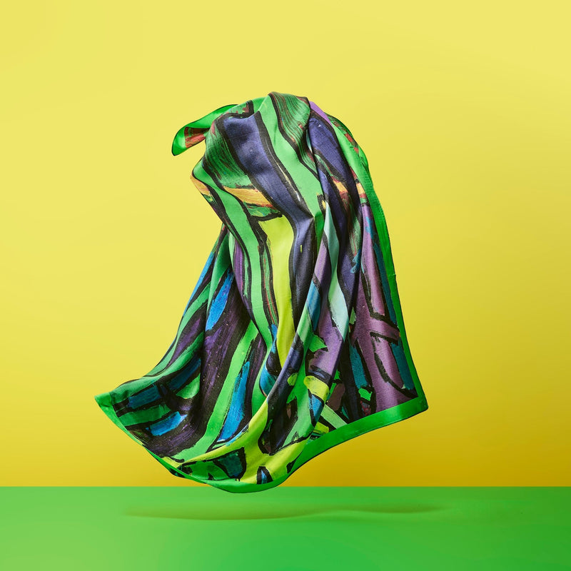 [Pre-order item | Delivery early to mid-November] Silk scarf "Forest Path - Blue Forest"