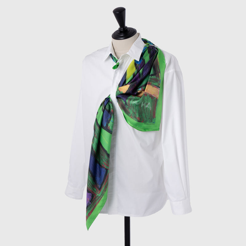 [Pre-order item | Delivery early to mid-November] Silk scarf "Forest Path - Blue Forest"