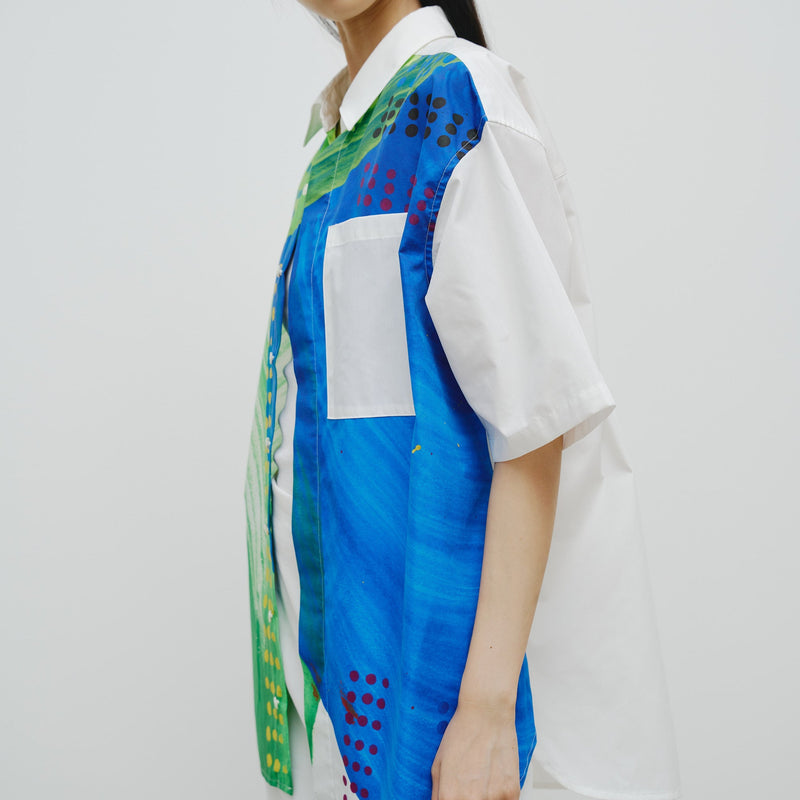 ￥【予約商品｜8月末〜9月上旬お届け】アートパネル半袖シャツ「タイトル不明 Blue」Shigaku Mizukami