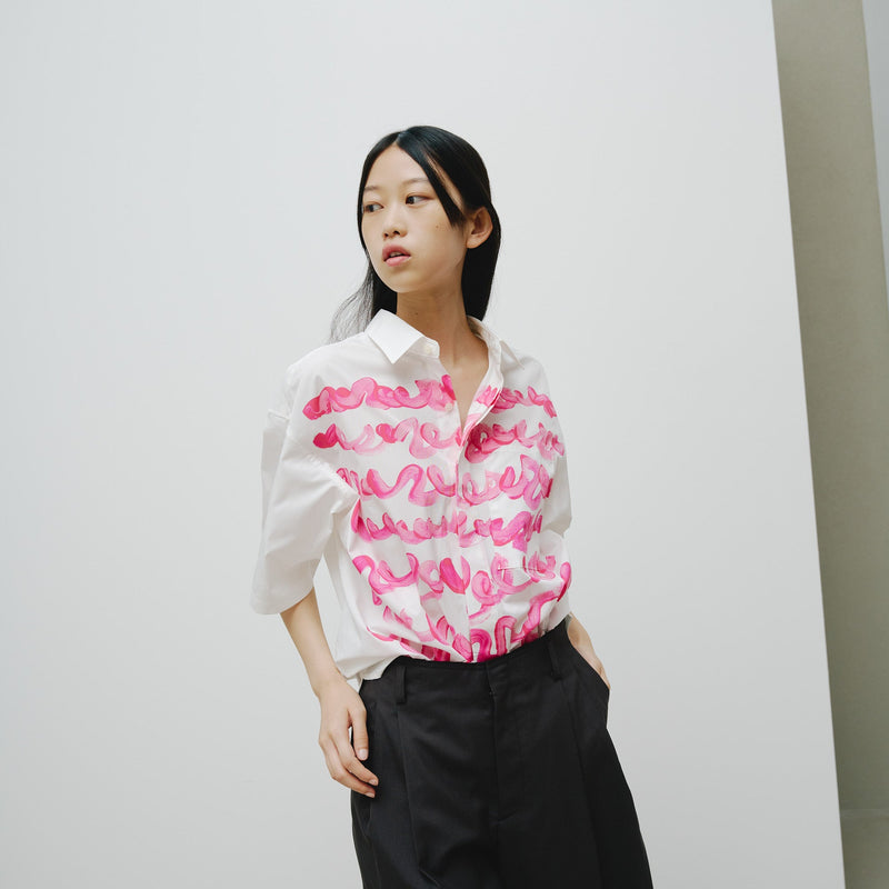 ￥【予約商品｜8月末〜9月上旬お届け】アートパネル半袖シャツ「pink - mm2024」marina