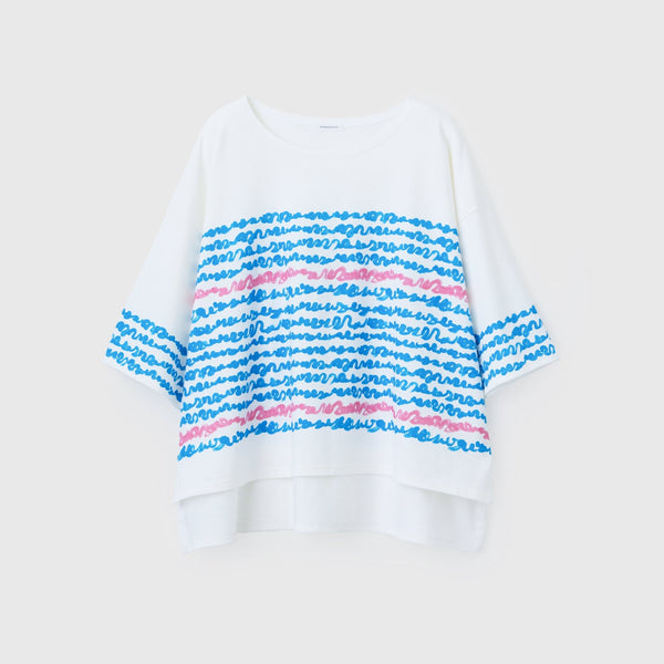 ￥【予約商品｜8月末〜9月上旬お届け】アートボーダーチュニックTシャツ「blue brush - mm2025」marina