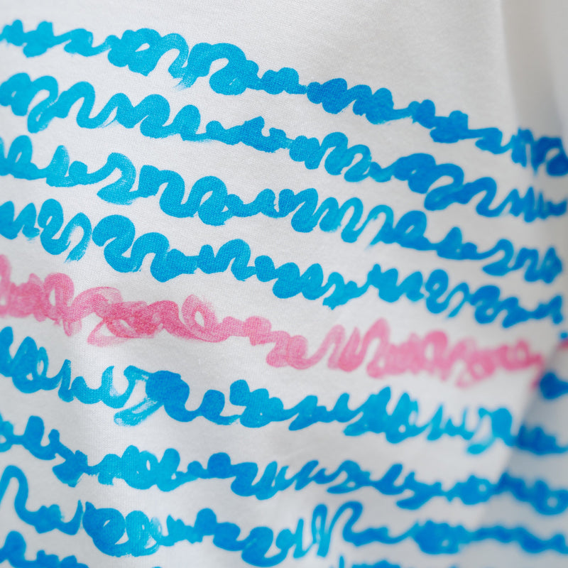 ￥【予約商品｜8月末〜9月上旬お届け】アートボーダーチュニックTシャツ「blue brush - mm2025」marina