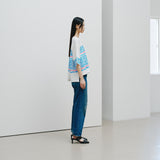 ￥【予約商品｜8月末〜9月上旬お届け】アートボーダーチュニックTシャツ「blue brush - mm2025」marina