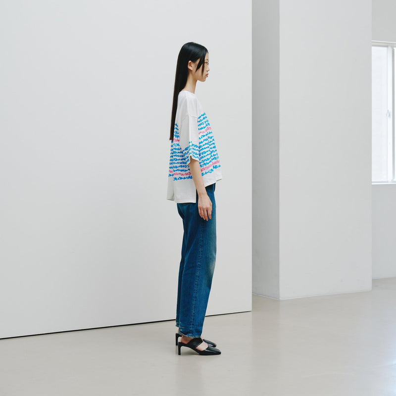 ￥【予約商品｜8月末〜9月上旬お届け】アートボーダーチュニックTシャツ「blue brush - mm2025」marina
