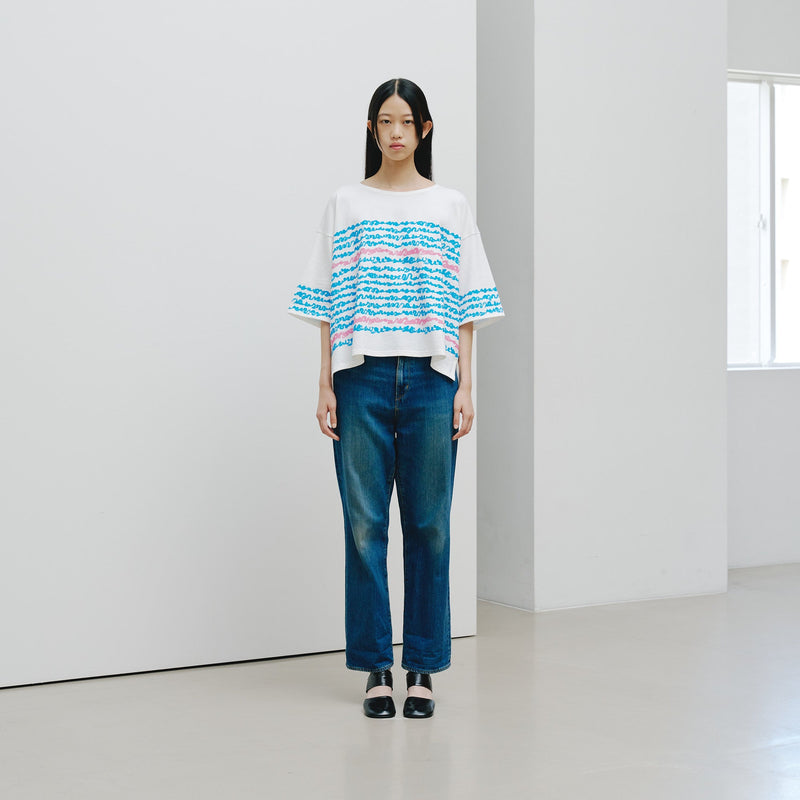 ￥【予約商品｜8月末〜9月上旬お届け】アートボーダーチュニックTシャツ「blue brush - mm2025」marina