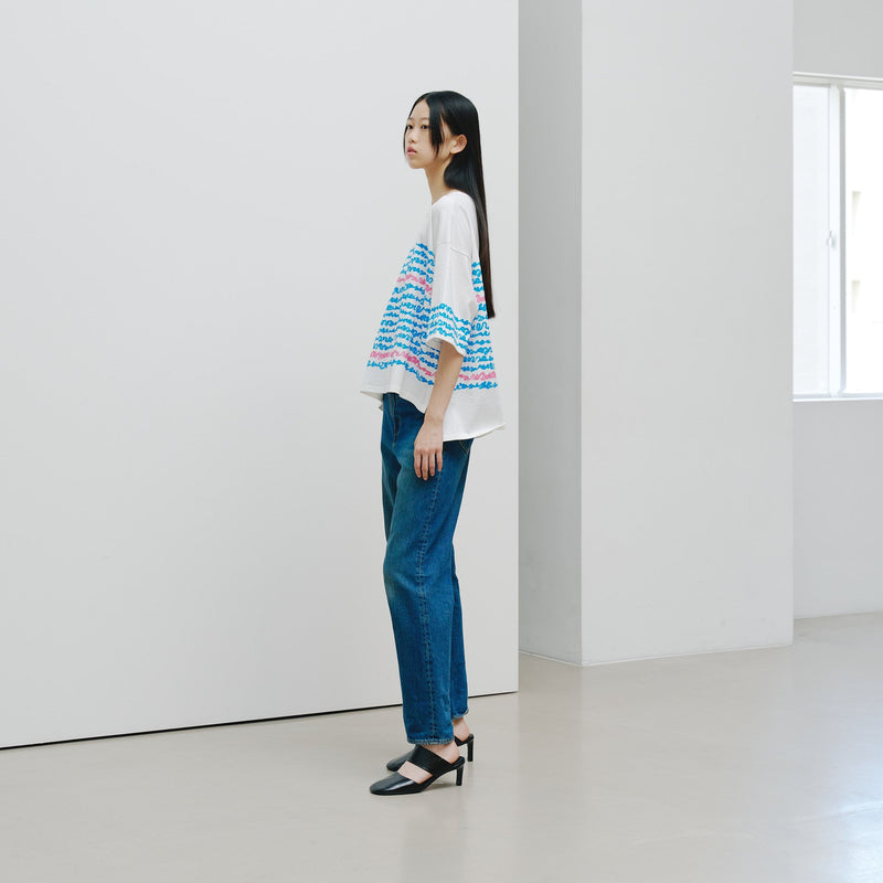 ￥【予約商品｜8月末〜9月上旬お届け】アートボーダーチュニックTシャツ「blue brush - mm2025」marina